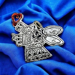 Chicos Angel Brooch Christmas Holiday Silver Tone Pin Red Heart Wings Halo 2006